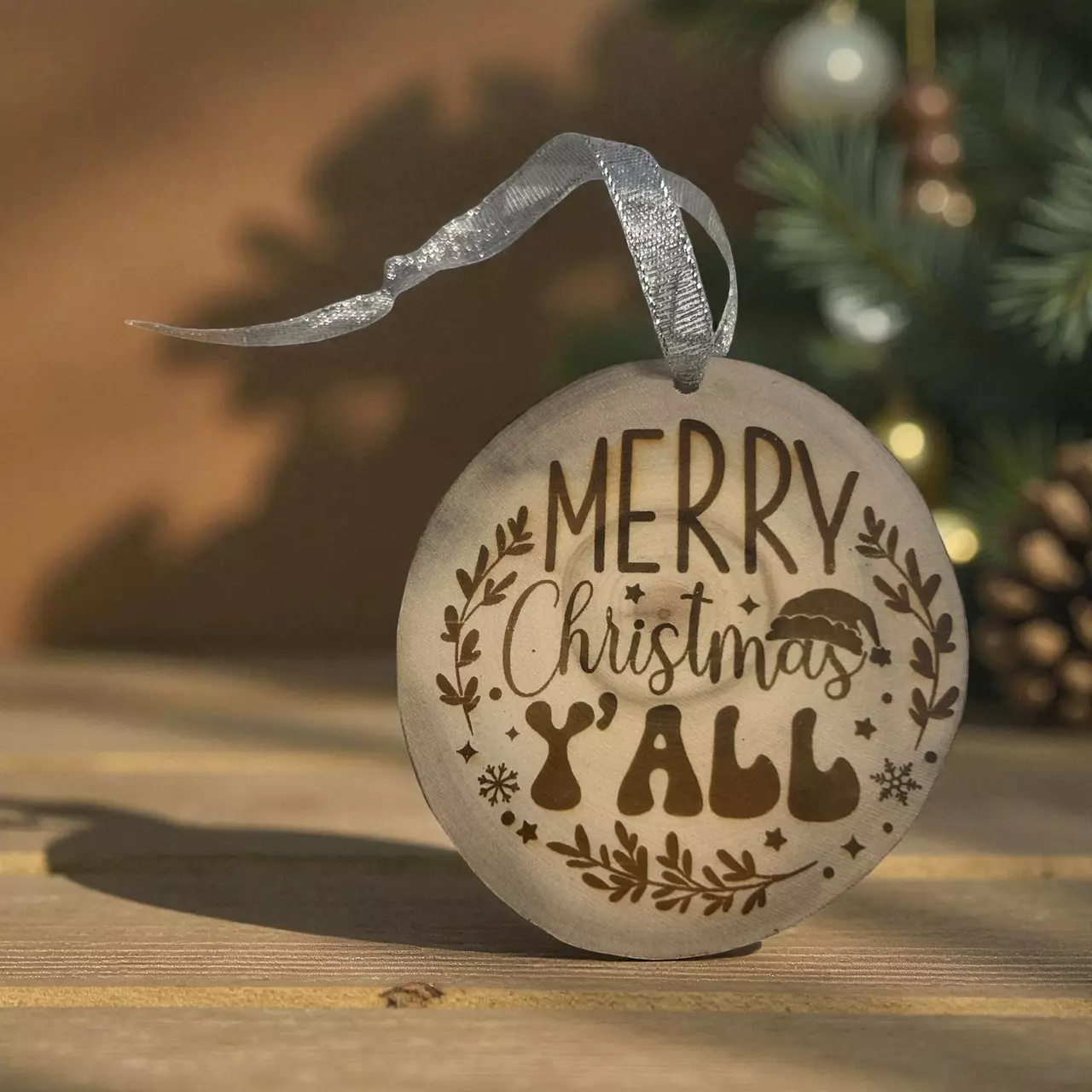 plant/Merry Christmas Y’all Wood Cookie Ornament-0