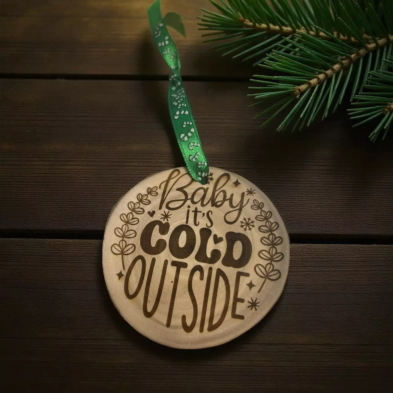 plant/Baby It’s Cold Outside Wood Cookie Ornament-0