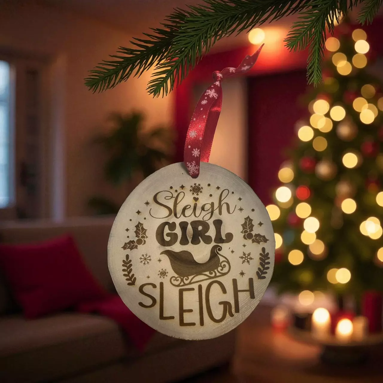 plant/Sleigh Girl Sleigh Wood Cookie Ornament-0