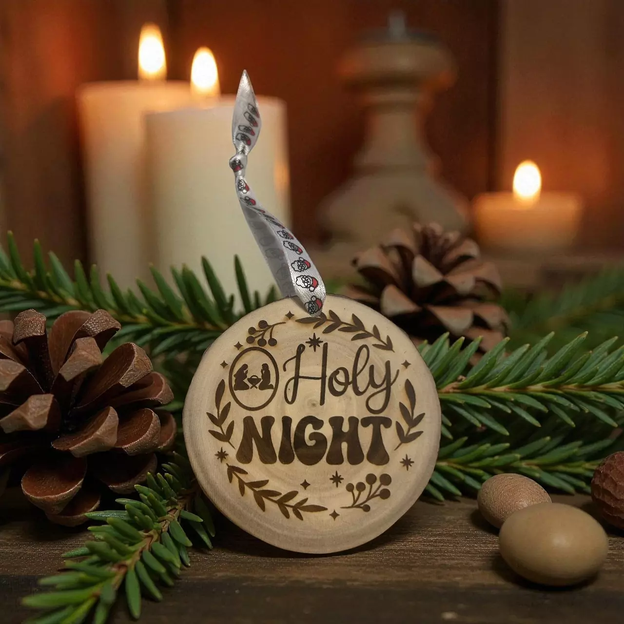 plant/O Holy Night Wood Cookie Ornament-0