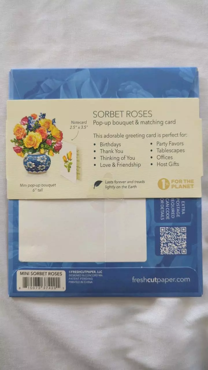 plant/Flower arrangements in a card! Pop-Up greeting card- "Sorbet Roses"-1