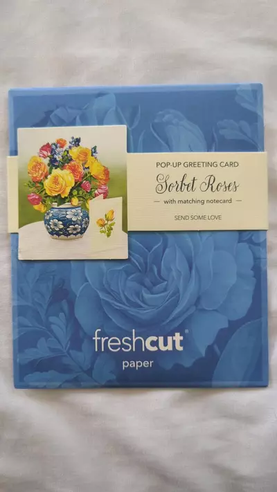 plant/Flower arrangements in a card! Pop-Up greeting card- "Sorbet Roses"-0-thumbnail