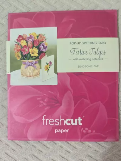 plant/Flower arrangements in a card! Pop-Up greeting card- "Festive Tulips"-0-thumbnail