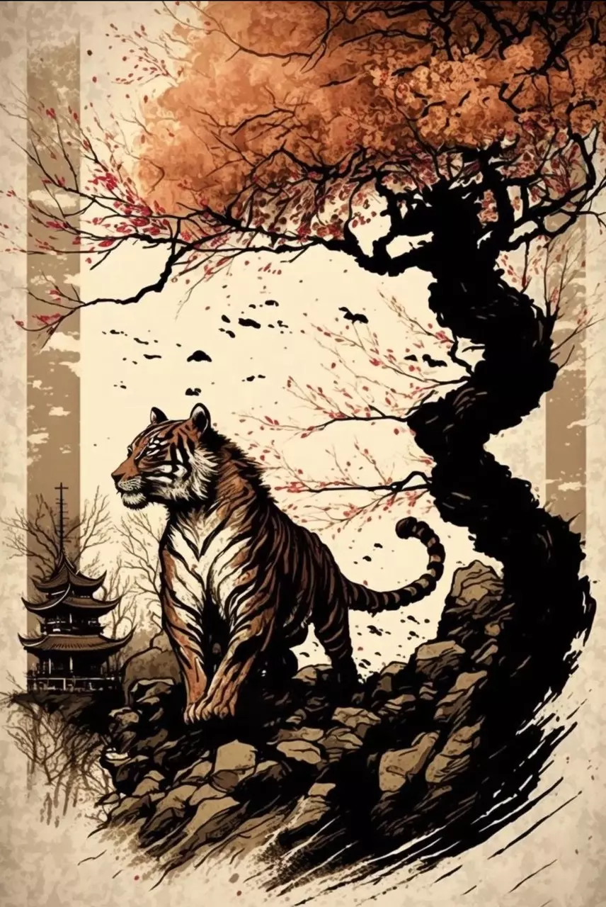 plant/Bonsai Backdrop Art Piece Tiger under Bonsai 8”x10”-0