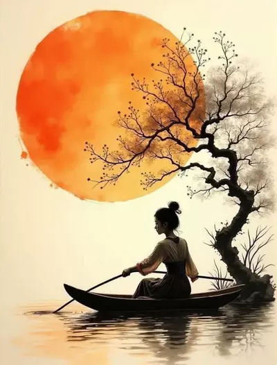 plant/Bonsai Backdrop Art Piece Oriental Female under Bonsai 8”x10”-0-thumbnail