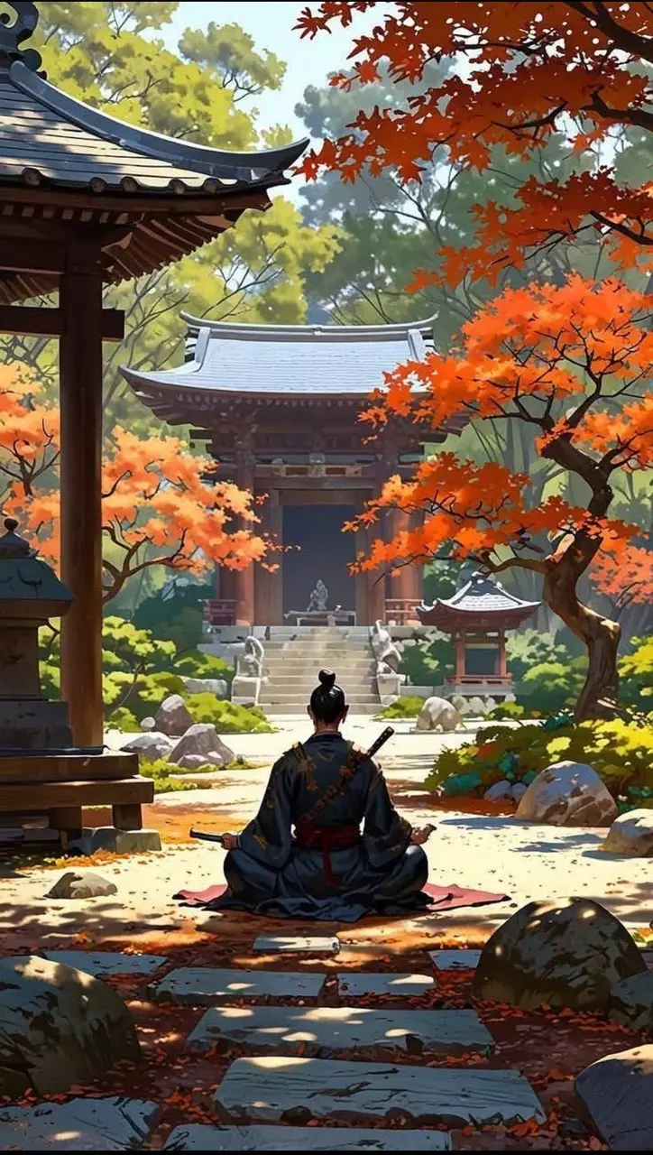 plant/Bonsai Backdrop Art piece “Meditating Samurai” 8”x10”-0