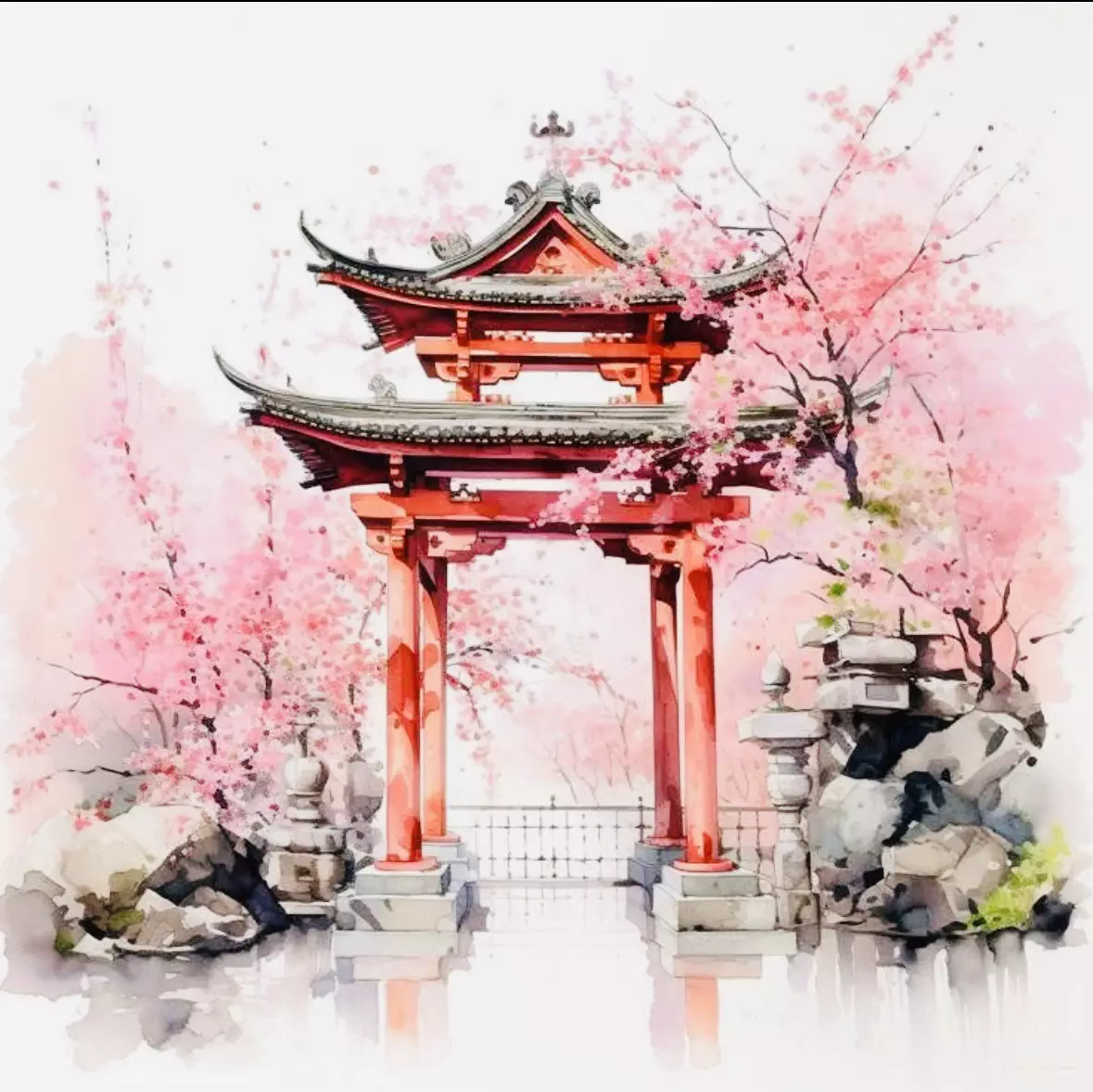 plant/Bonsai Backdrop Art Piece Pagoda and Bonsai 8”x10”-0