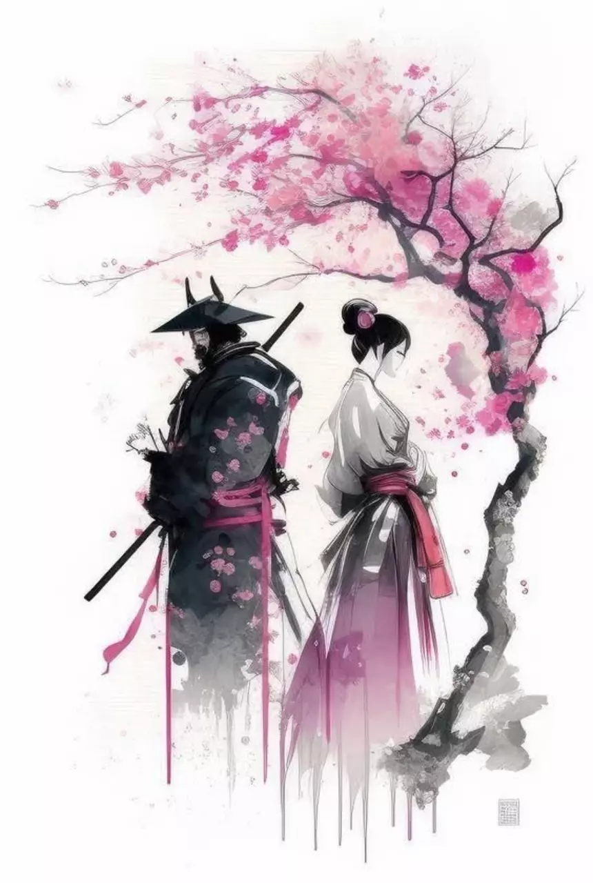 plant/Bonsai Backdrop Art Piece Samurai Couple via under Bonsai 8”x10”-0
