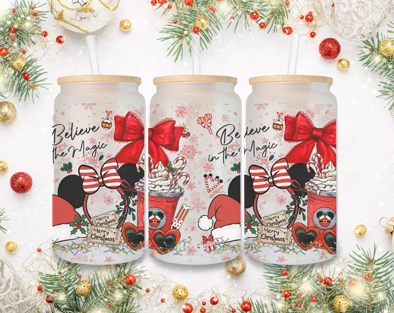 plant/Handmade cup with straw straw topper believe in magic-0