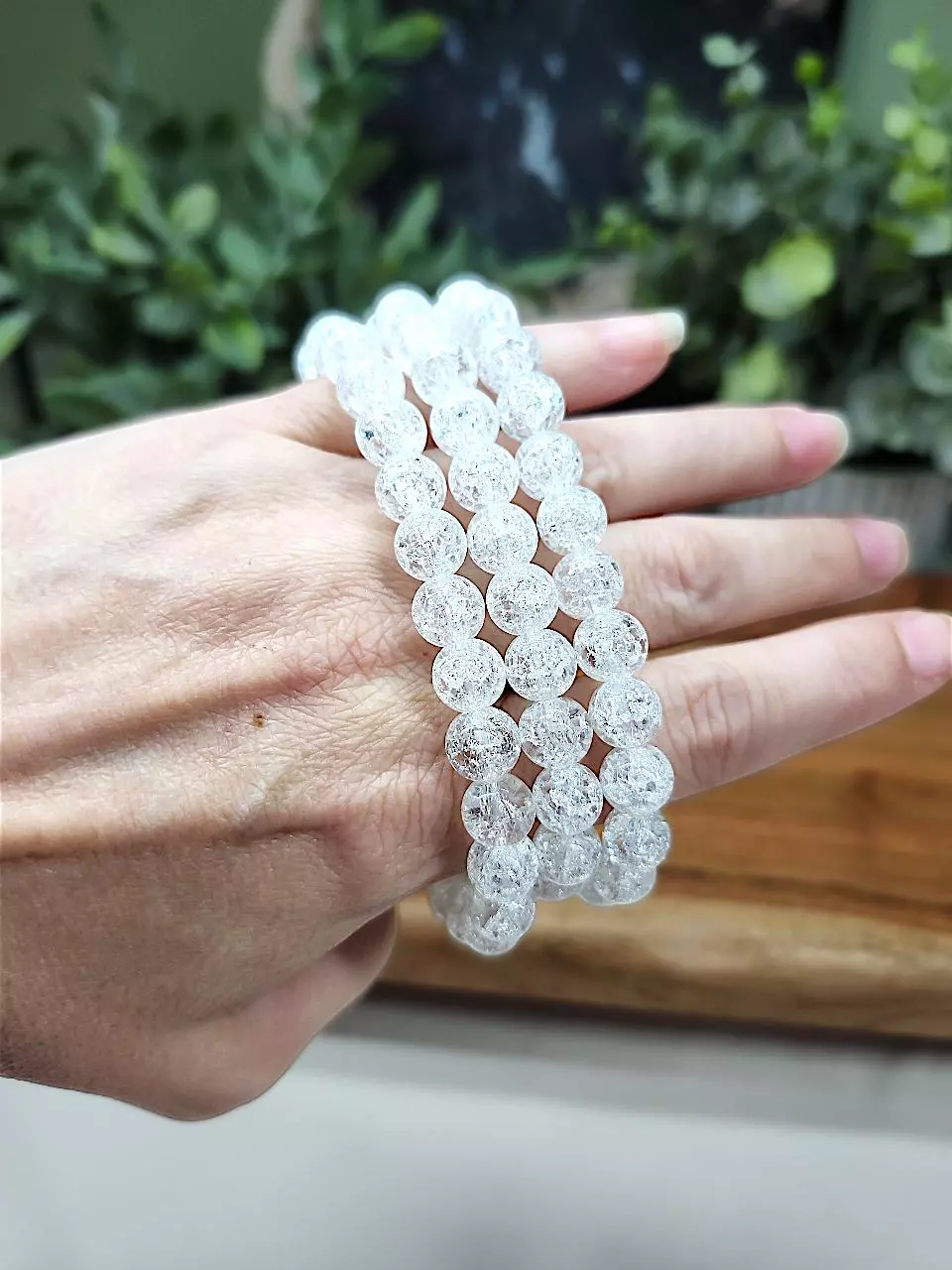 plant/Crackle Quartz bracelet 8mm 7"-0