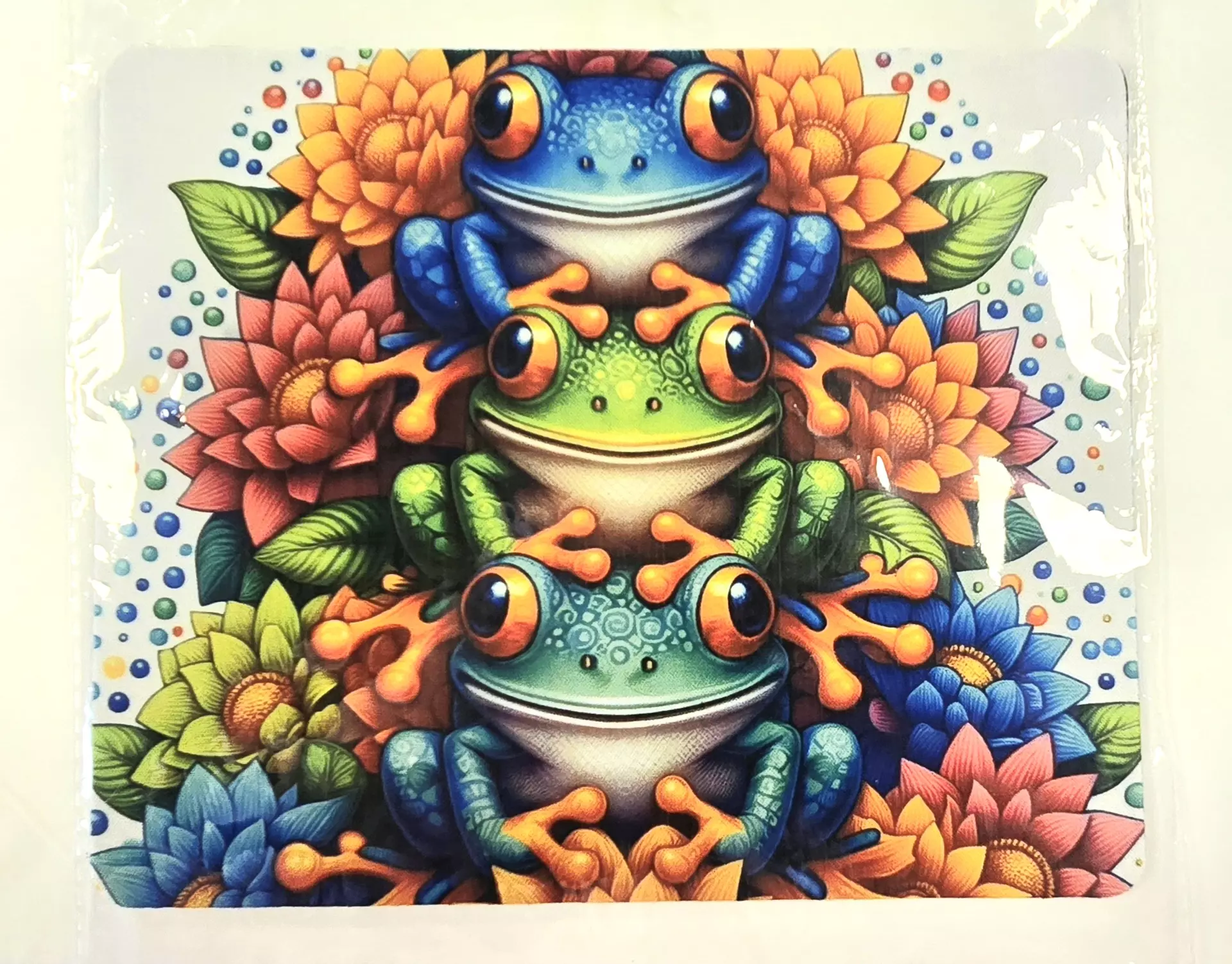 plant/Vibrant Frog & Flowers Mousepad – Handmade 7x9 (SHIPS FREE)-0