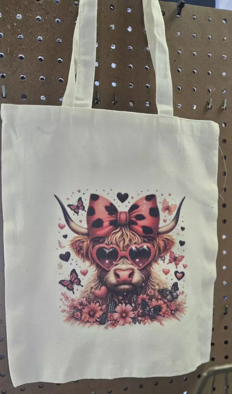 plant/Colorful Handmade Highland Cow Tote Bag-0