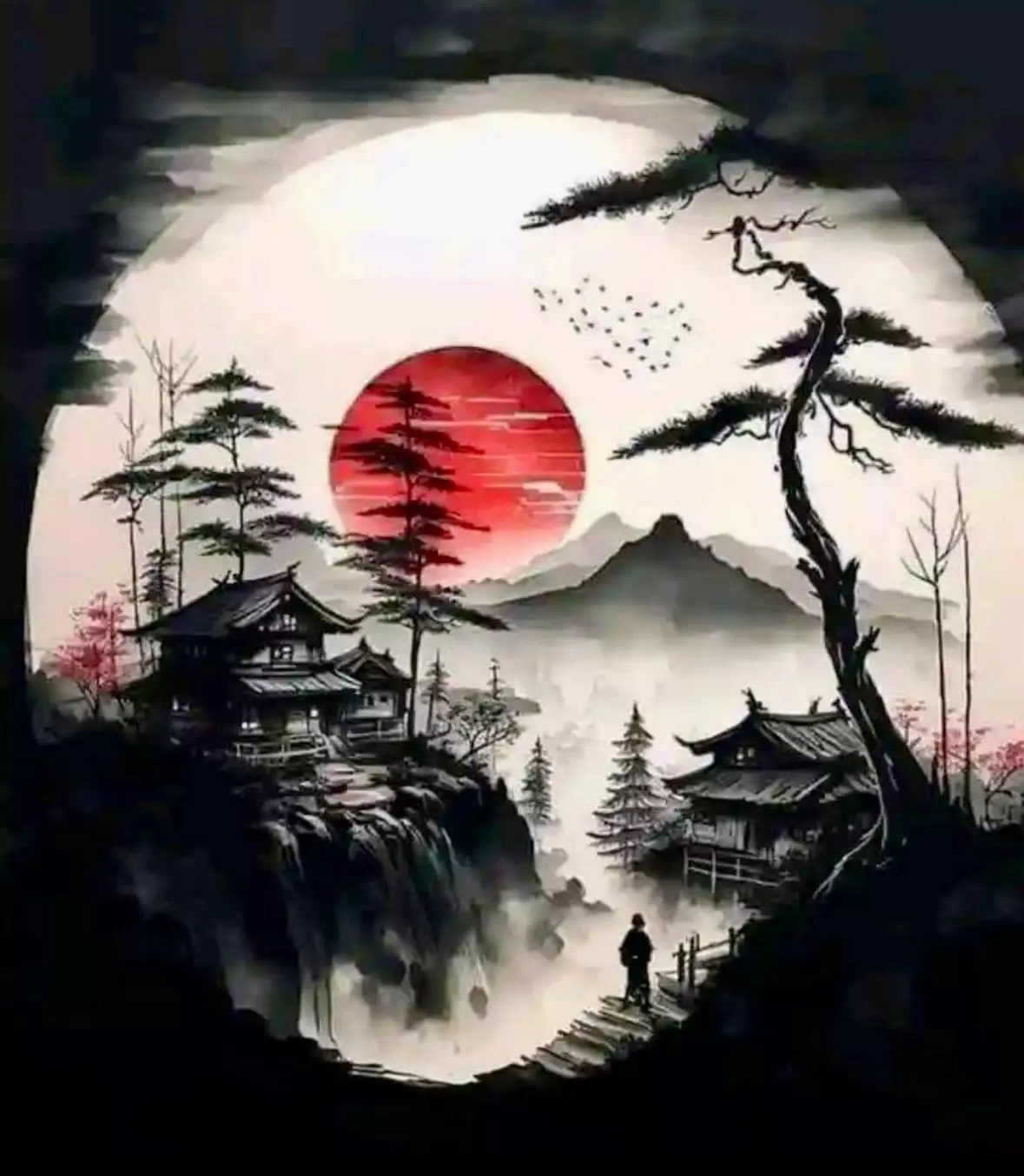 plant/Bonsai Backdrop Sunset over Japanese village 8”x10” canvas-0