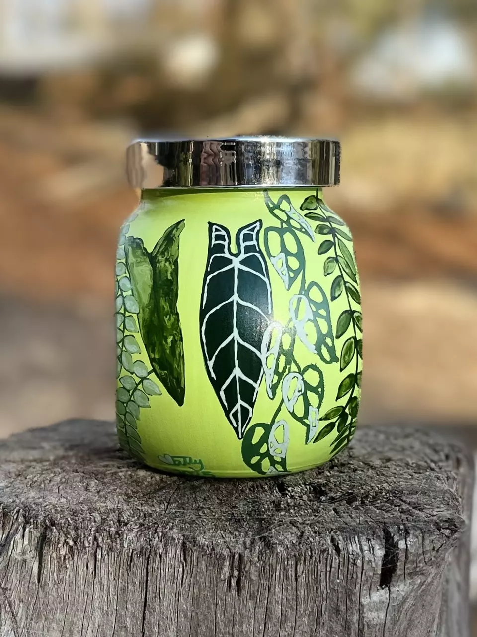 plant/Hand painted prop jar/trinket jar/ with lid-1