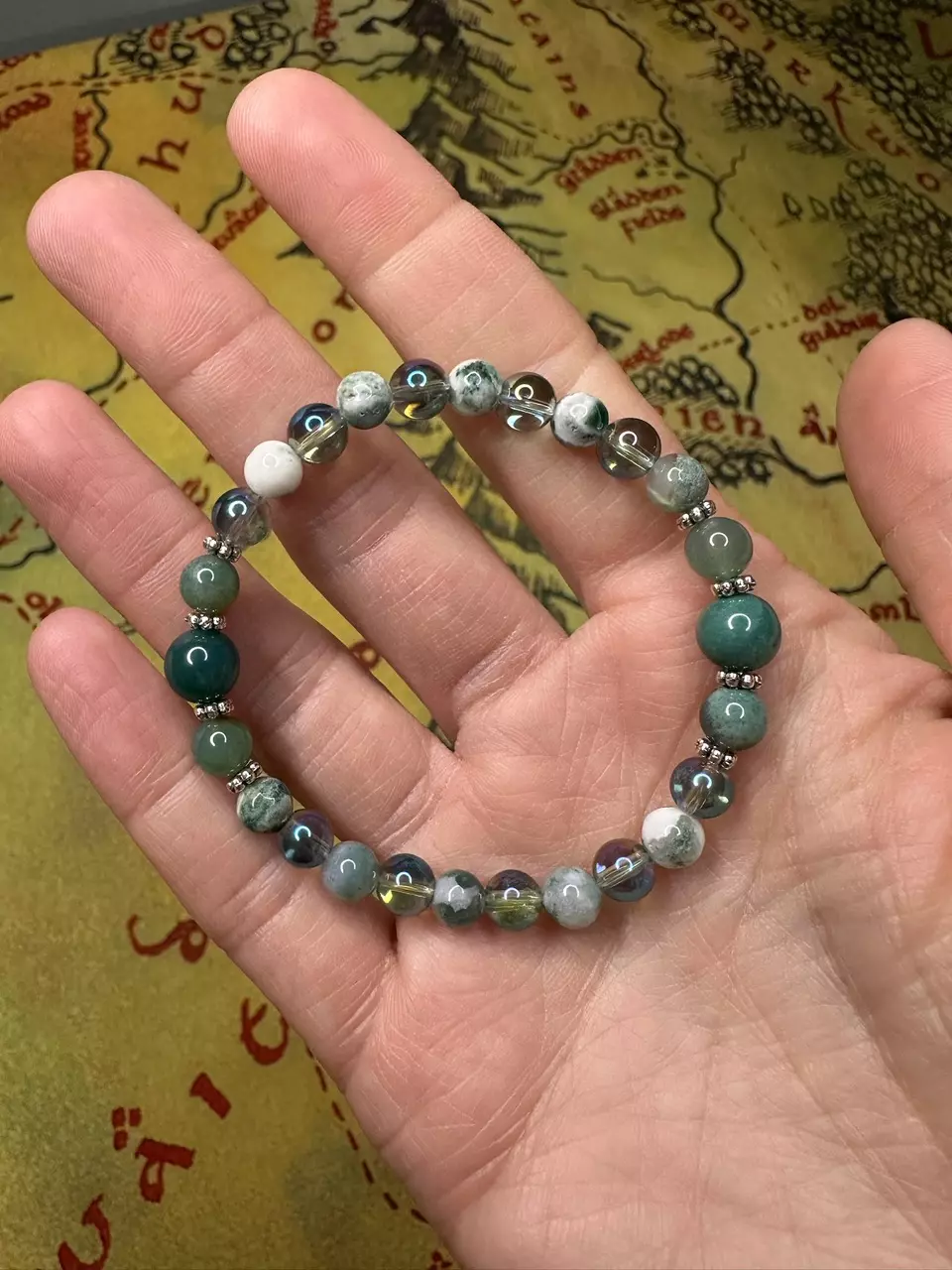 plant/Legolas - moss agate, tree agate, green aura quartz-0