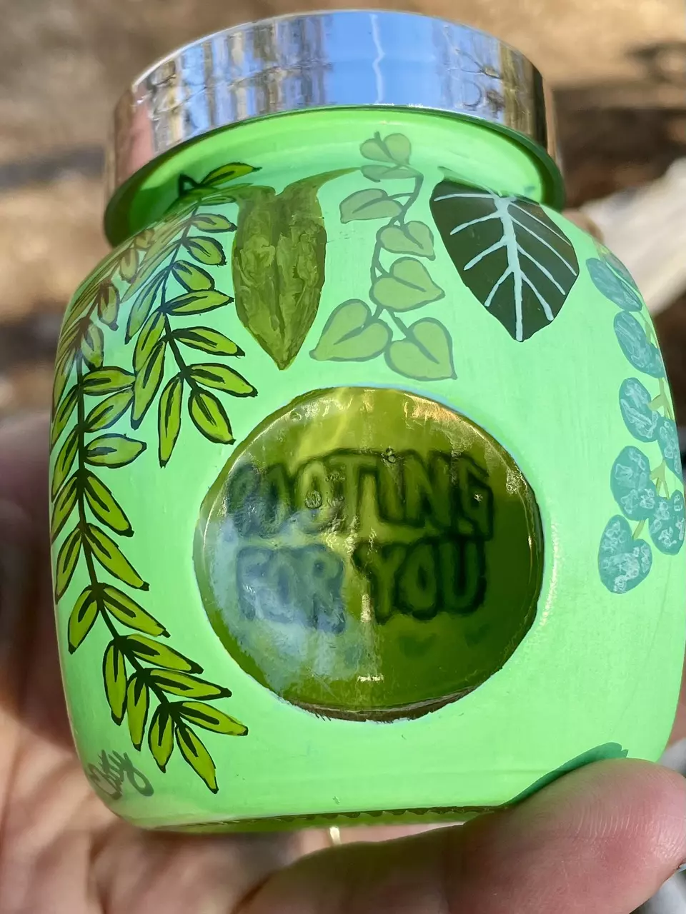 plant/Hand painted prop jar/or trinket jar/ with lid-1