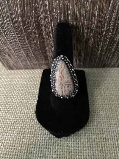plant/Elegant Birds Eye Agate Teardrop Ring Size 8-0-thumbnail