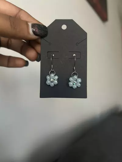 plant/Blue Beaded Flower Earrings-0-thumbnail