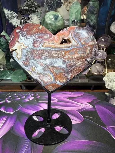 plant/Crazy Lace Agate heart with custom stand-1-thumbnail