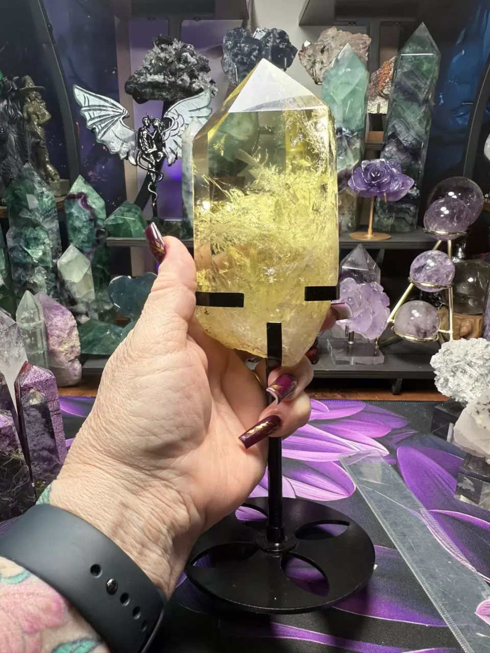 plant/Citrine point quartz w/custom holder-3