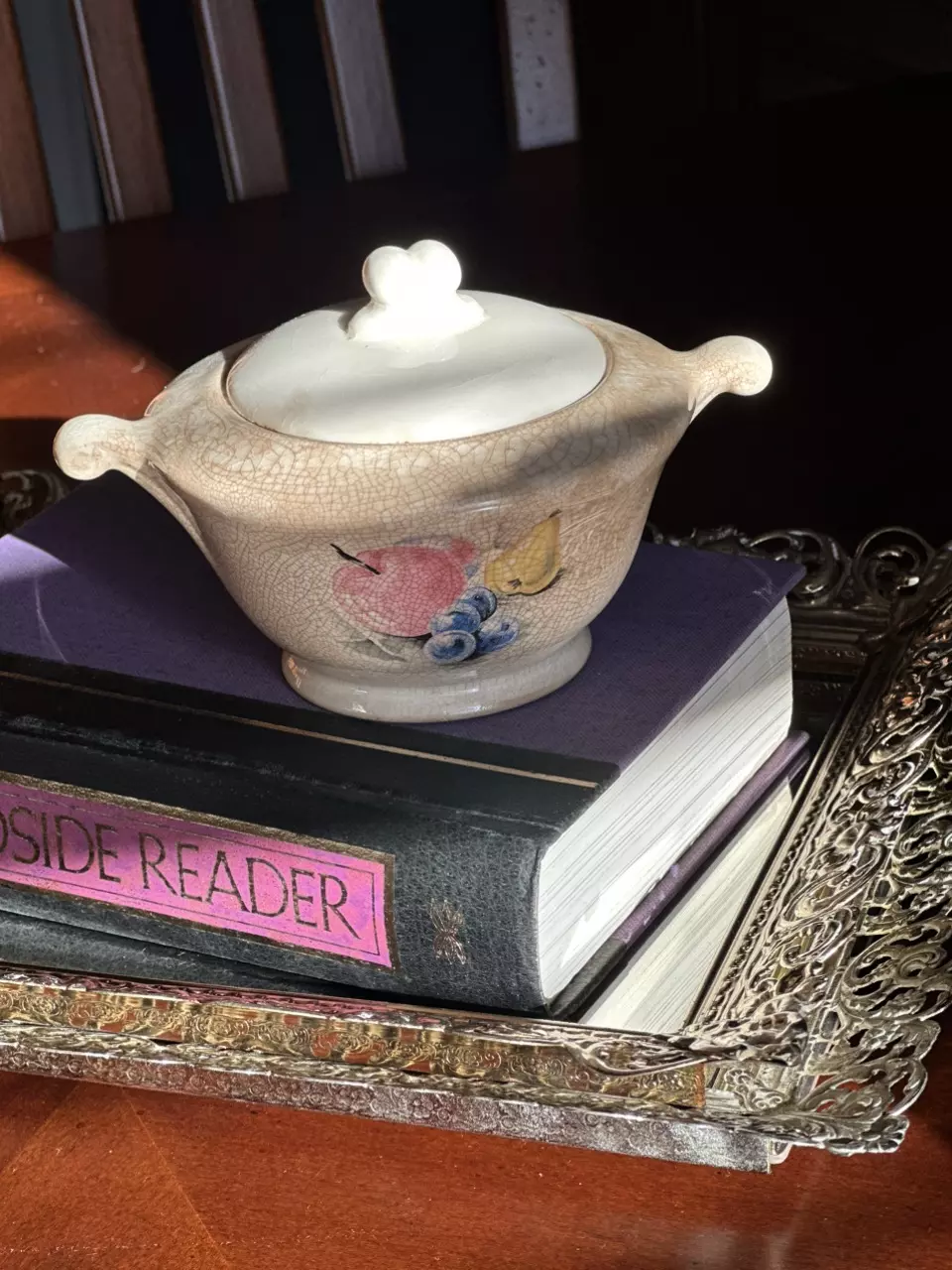 plant/Knowles Heavily Crazed Lidded Sugar Bowl-0