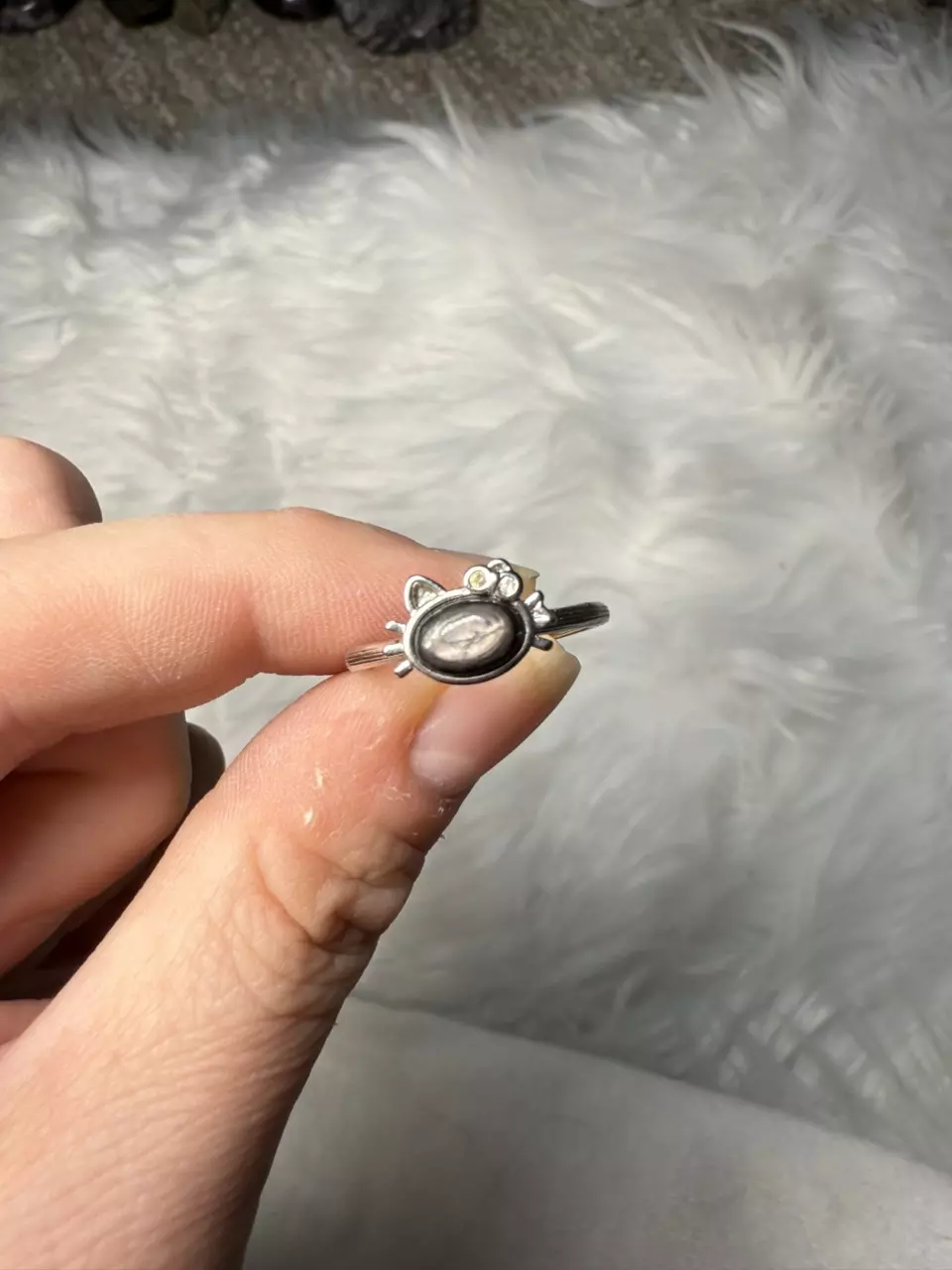 plant/Silver sheen obsidian adjustable ring-0