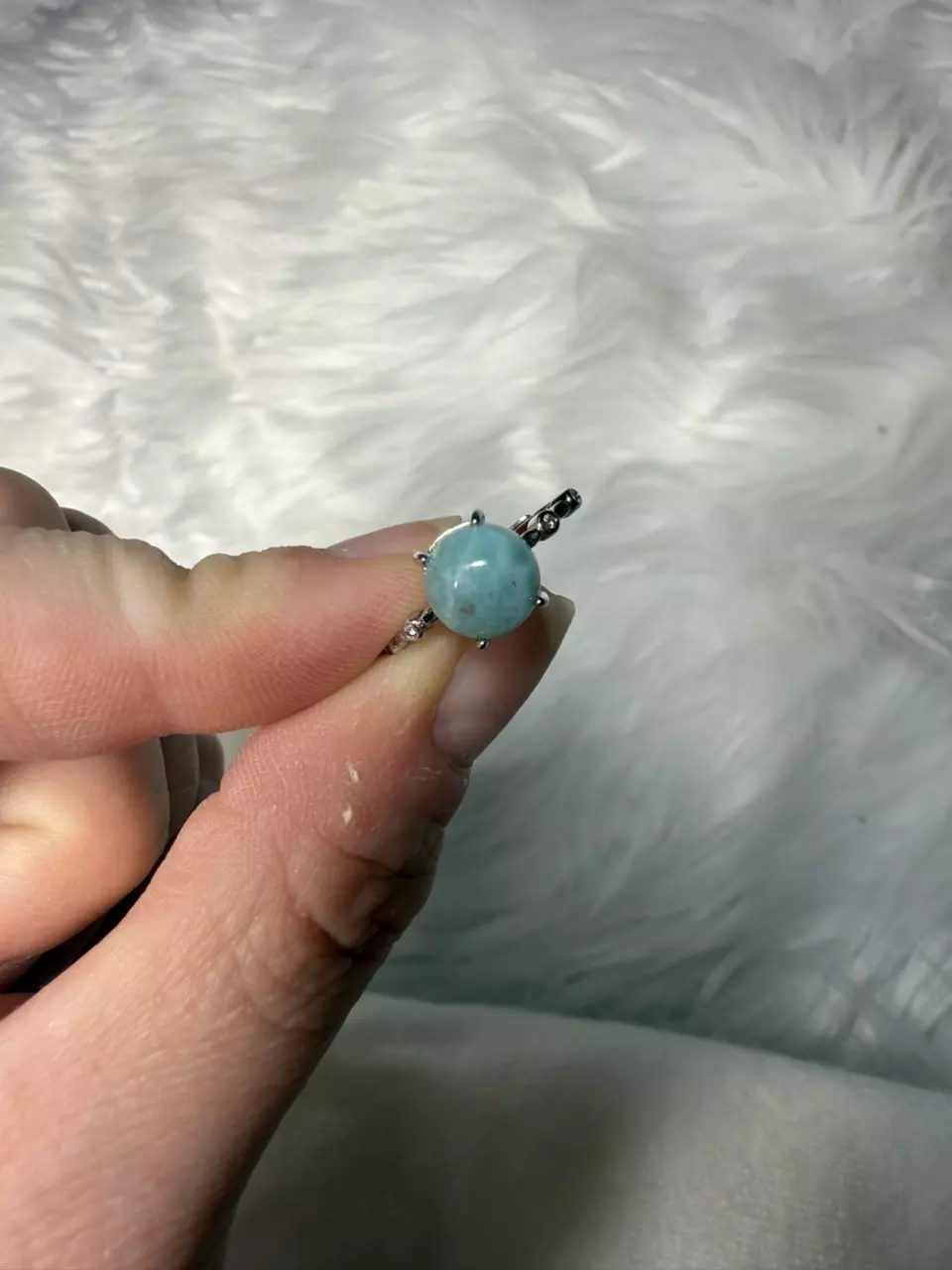 plant/Silver larimar adjustable ring-0