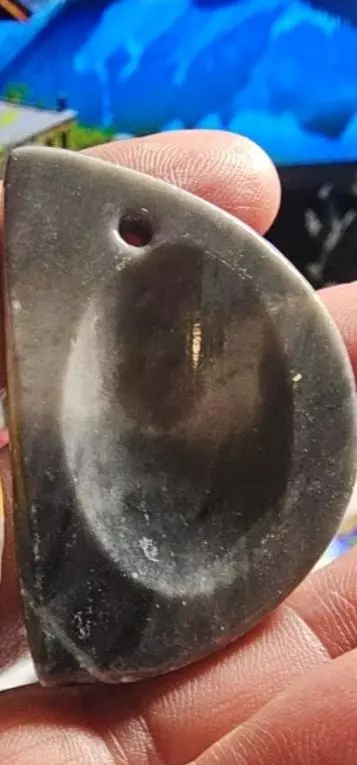 Moon shape Onyx Worry/Happy stone. Drilled for easy DIY make into a Keychain ,N