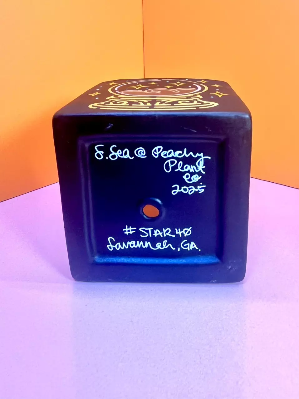 plant/Hand Painted Square Pot 4 in. | Black #STAR40-3