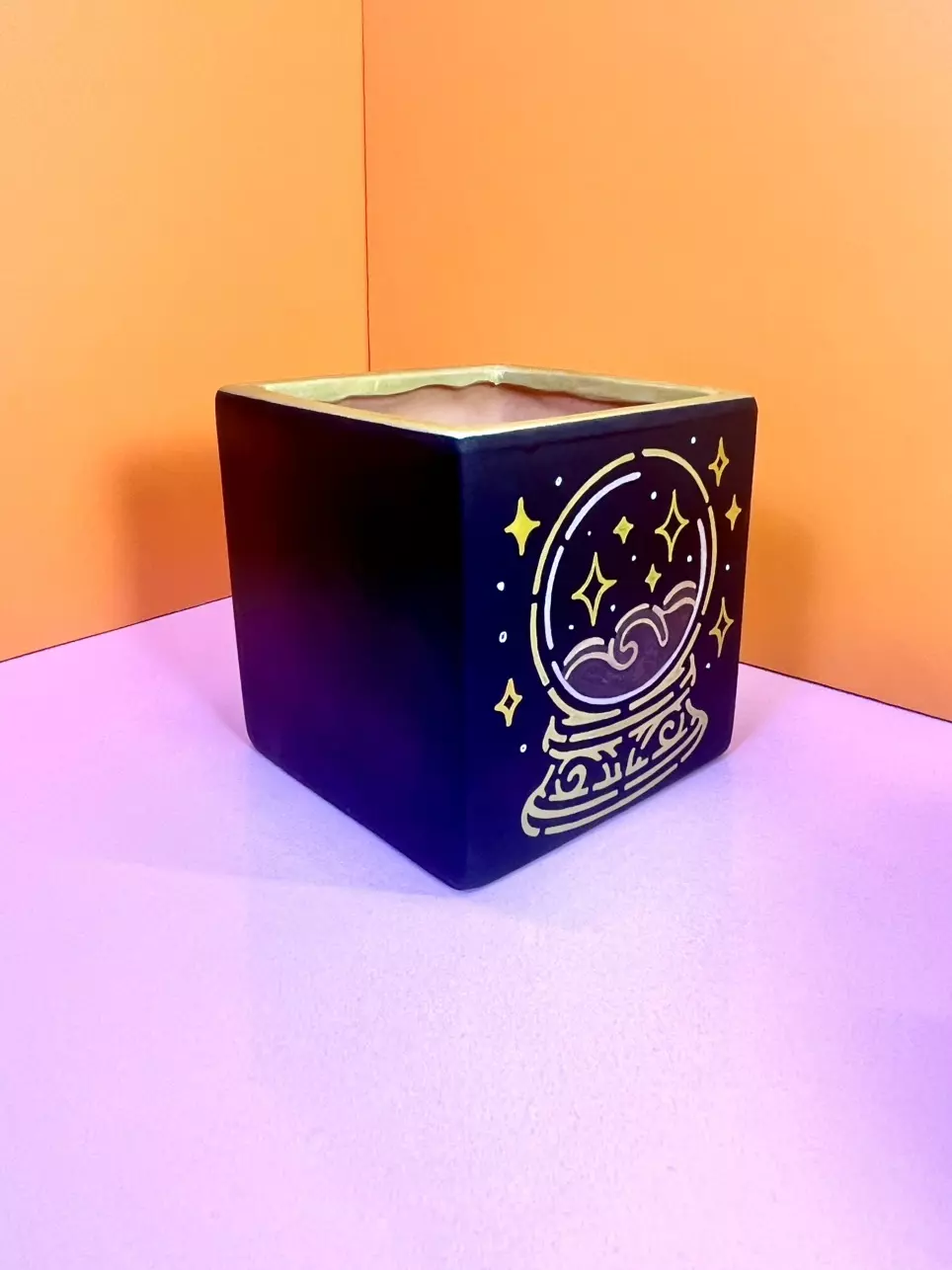 plant/Hand Painted Square Pot 4 in. | Black #STAR40-1