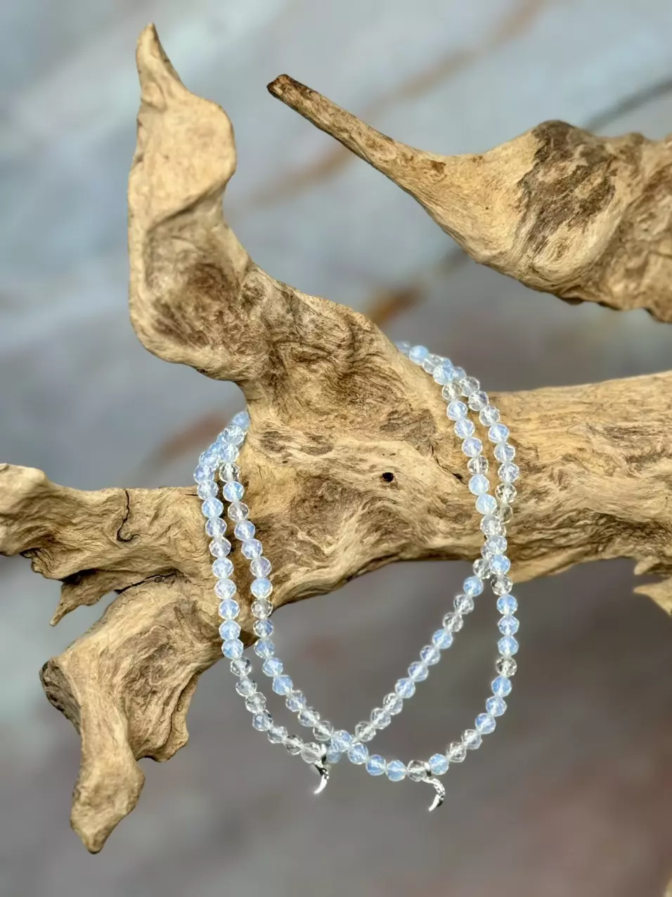 plant/faceted opalite anklet 4mm w/silver moon accent-0