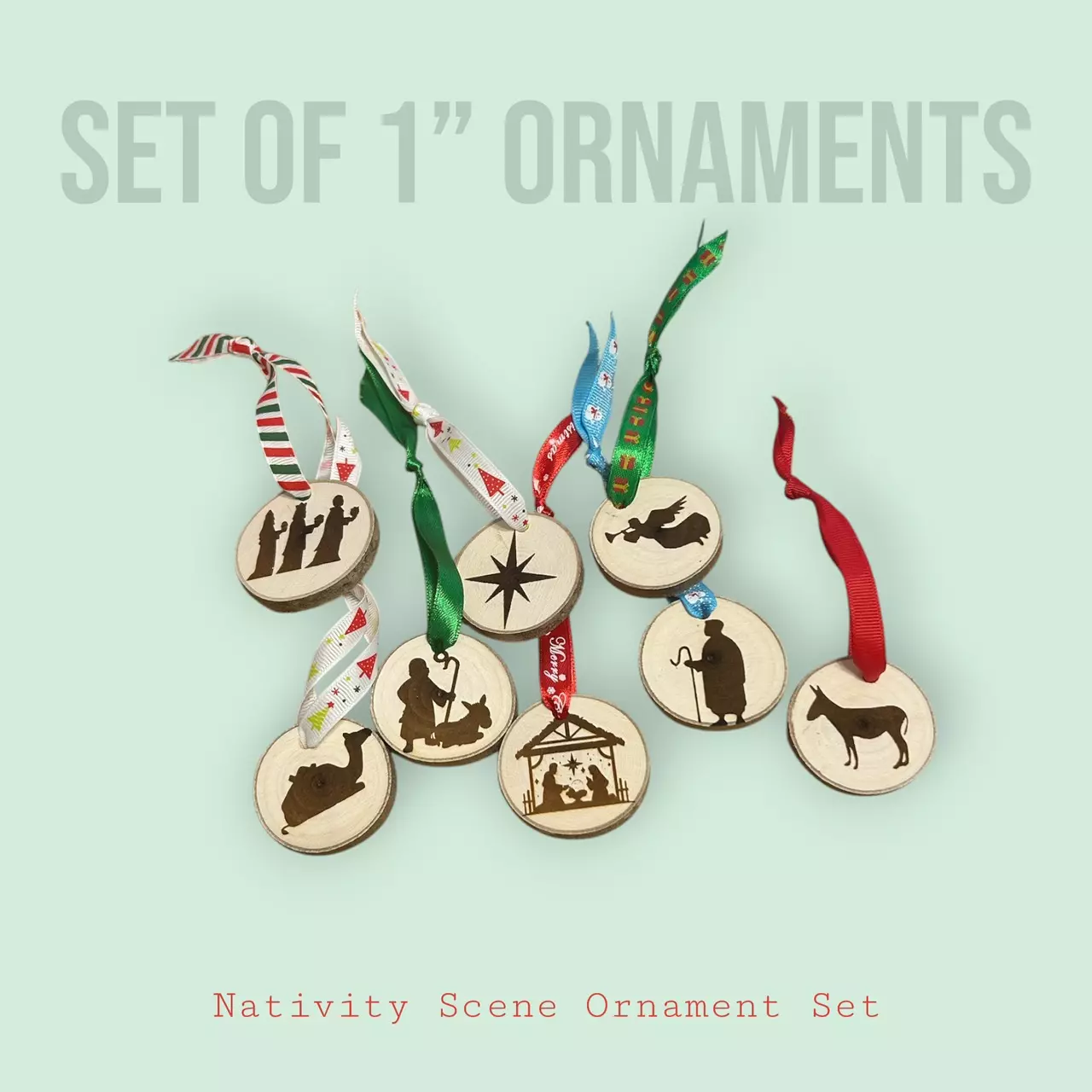 plant/Nativity Scene Wood Ornament Set-0