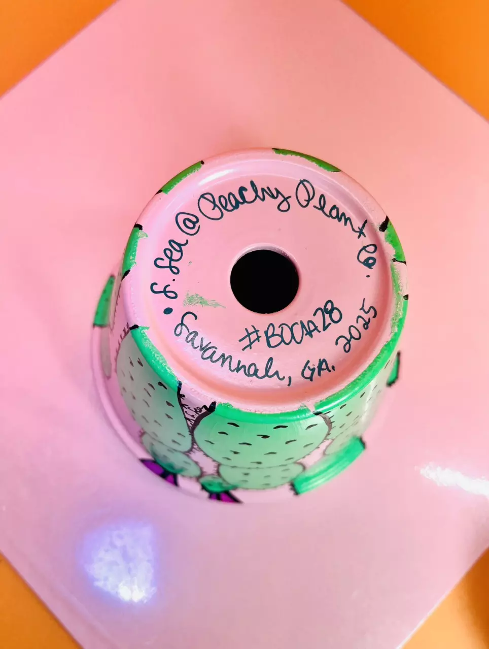 plant/Hand Painted Pot + Saucer 5.25 in. | Sweet Pea Pink #BOCA28-4