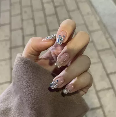 plant/33-Nude Jelly Cat-Eye Handmade Press-On Nails with Sparkling Gems -3-0-thumbnail