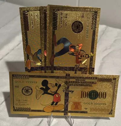 plant/Disney 24k Gold Foil Plated 6 Mickey and Friends Banknotes Set with COA-0-thumbnail