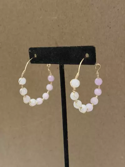 plant/Shades of lilac colored glass ombre hoop earrings-0-thumbnail