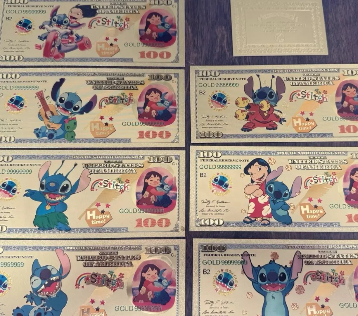 plant/24k Gold Foil Plated Lilo and Stitch Banknote Set Disney Collectible-0