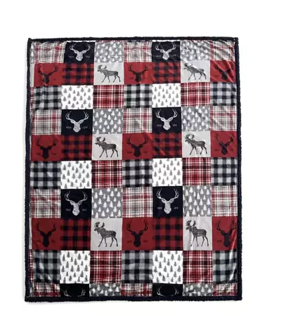 plant/Patchwork Lodge Silk Touch Sherpa Throw Blanket 60x80Inches-0-thumbnail