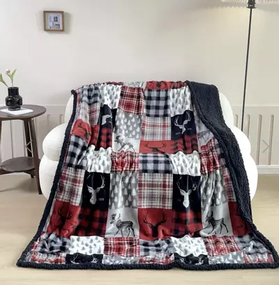 plant/Patchwork Lodge Silk Touch Sherpa Throw Blanket 60x80Inches-4-thumbnail