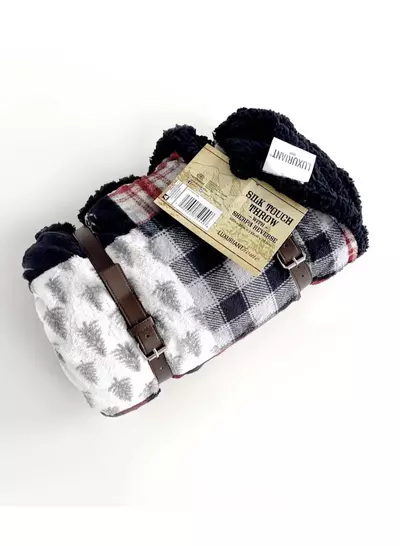 plant/Patchwork Lodge Silk Touch Sherpa Throw Blanket 60x80Inches-3-thumbnail