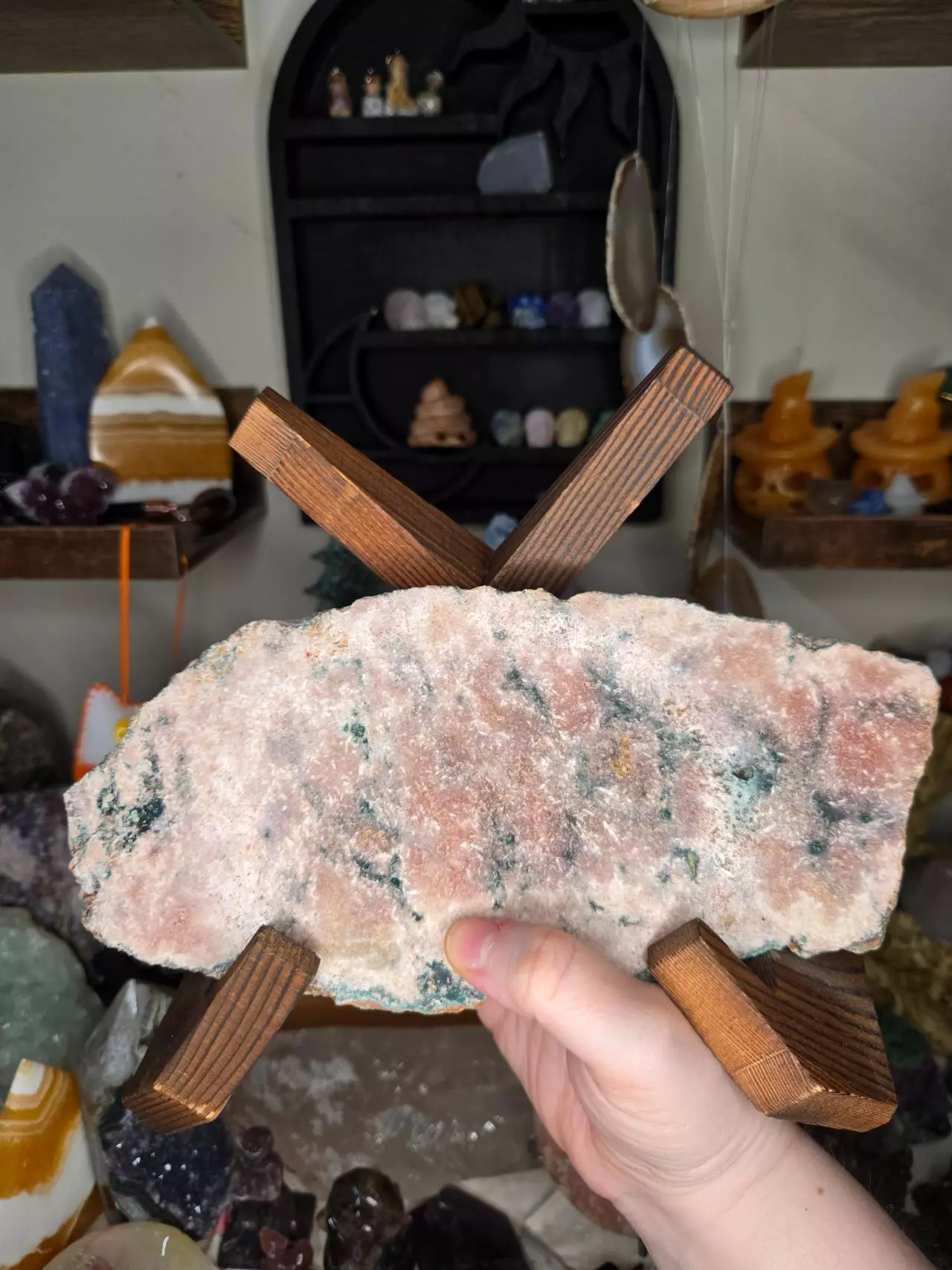 plant/Pink Amethyst W/ Moss (Iron Oxide) Crystal Slab W/ Stand-0