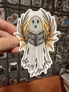 plant/3" Ghost- Read more Spooky books Sticker-0-thumbnail