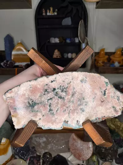 plant/Pink Amethyst W/ Moss (Iron Oxide) Crystal Slab W/ Stand-1-thumbnail