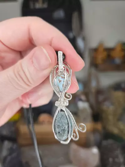 plant/Larimar Hourglass Wire Wrap Crystal Pendant-2-thumbnail