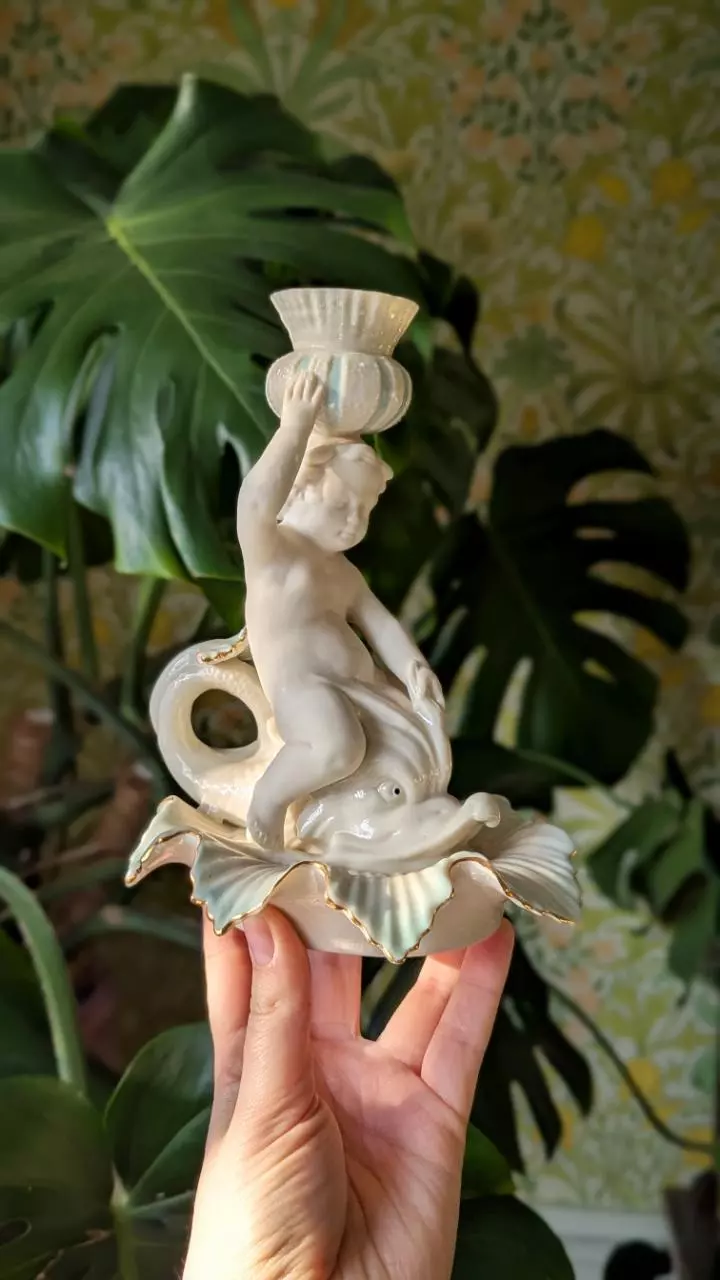 plant/beleek porcelain dolphin and cherub candle holder-3
