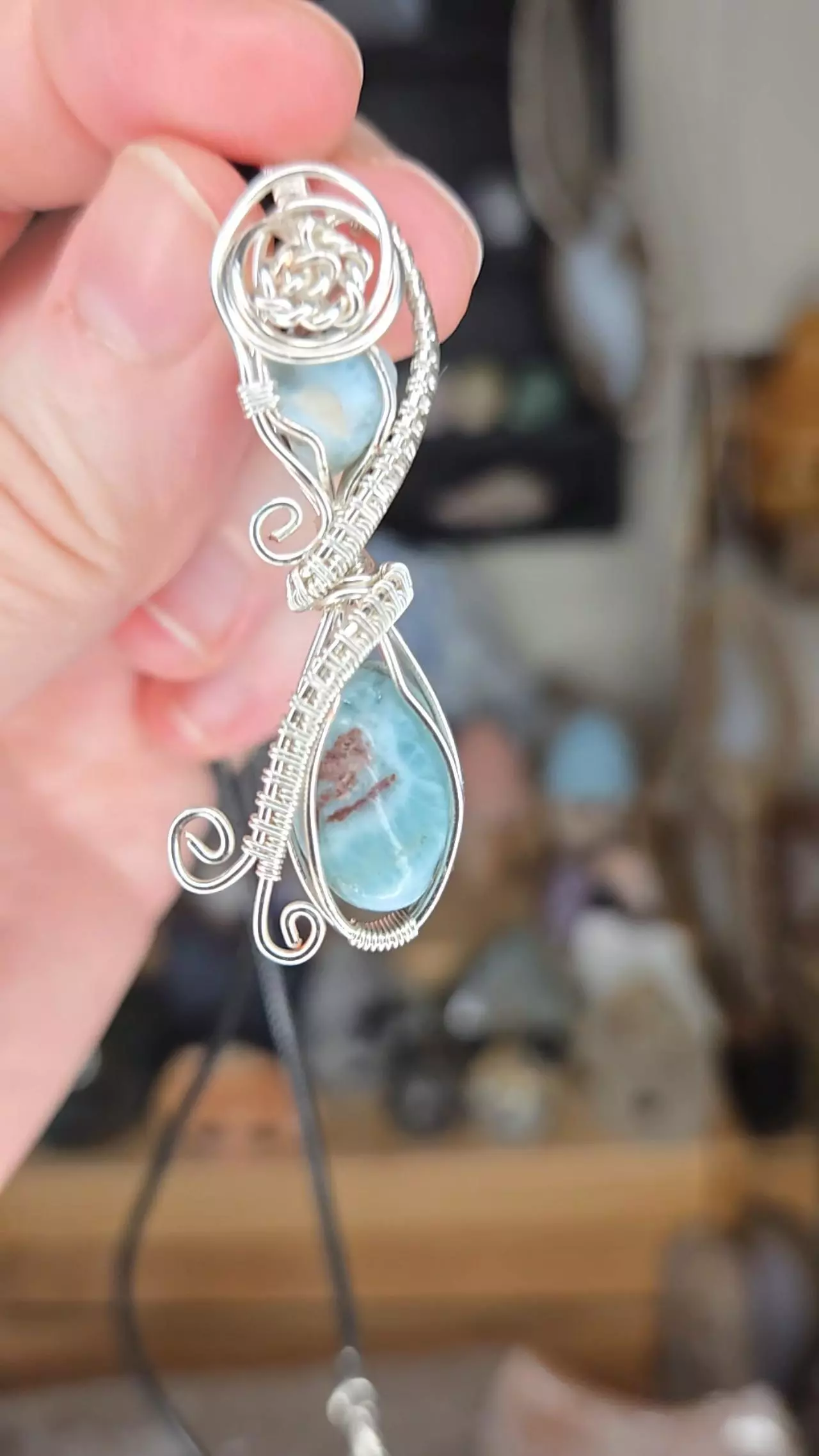 plant/Larimar Hourglass Wire Wrap Crystal Pendant-3