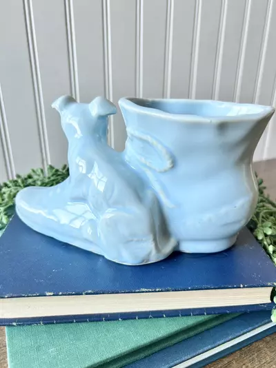 plant/Shawnee Pottery Boot and dog light blue planter-3-thumbnail