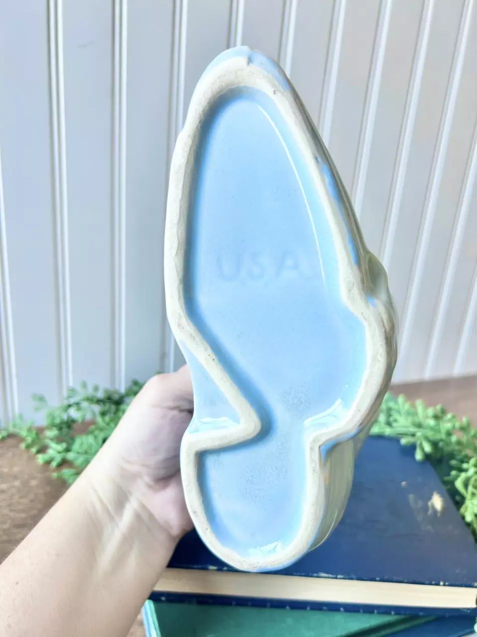 plant/Shawnee Pottery Boot and dog light blue planter-4
