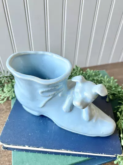 plant/Shawnee Pottery Boot and dog light blue planter-2-thumbnail