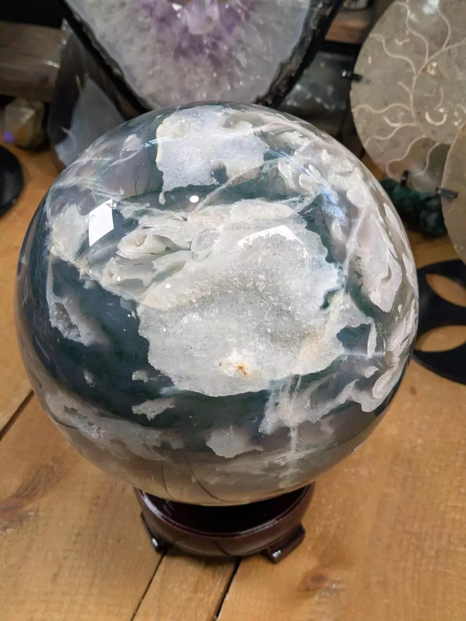 plant/#16096 Moss Agate Sphere ~2480 Grams (12.07 Pounds) was $210-8
